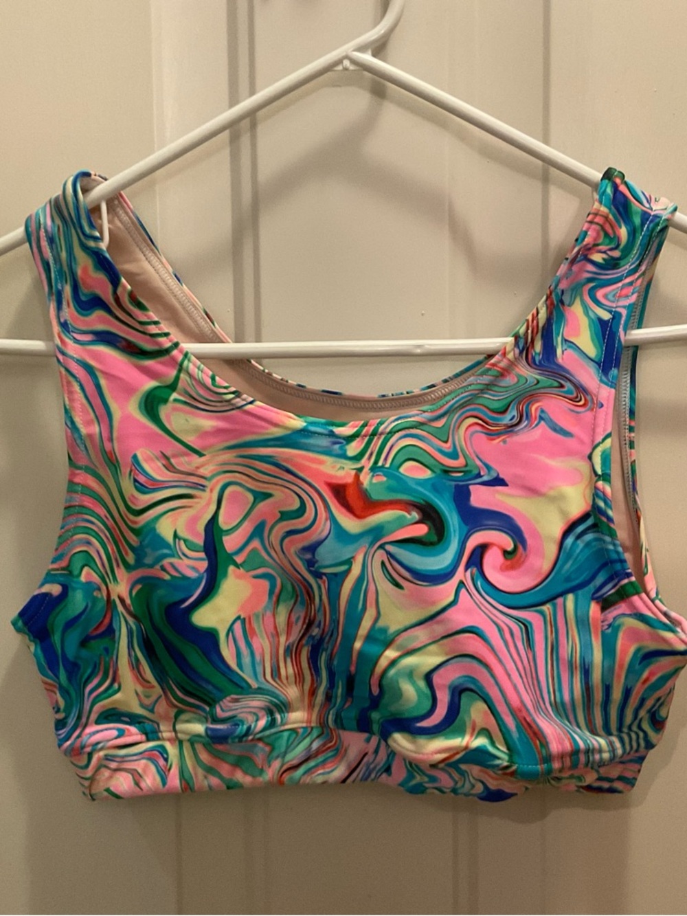 Brittany Allen - Colorful Swirl Sports Bra - Pink, Teal & Blue- Size M